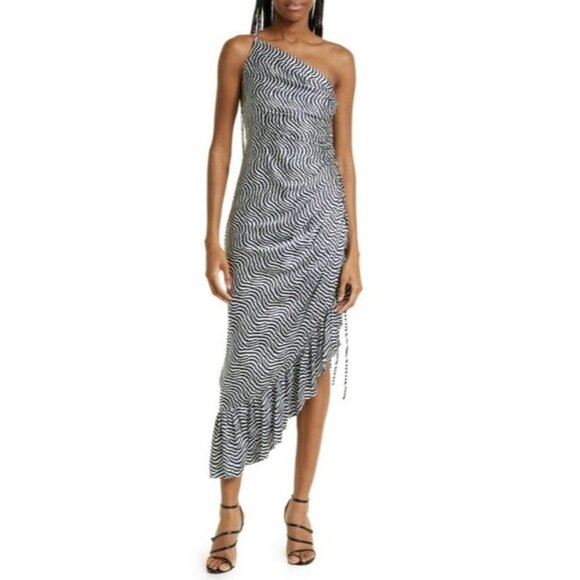 NEW CINQ A SEPT Cinq A Sept Soliel one-shoulder ruffled dress SIZE 2 - Picture 1 of 10